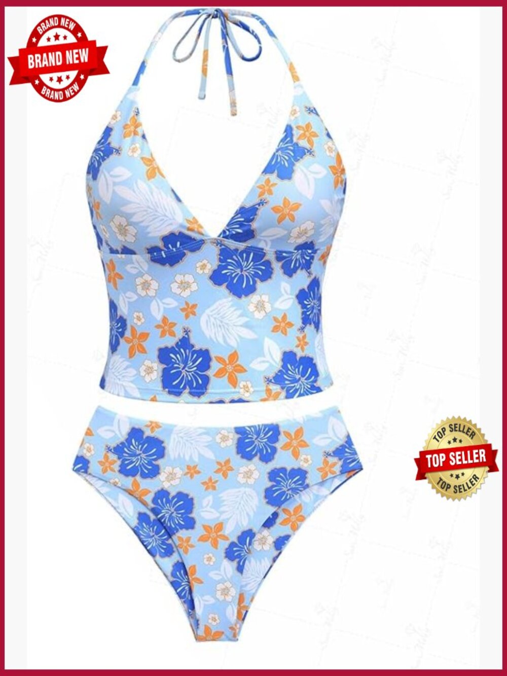 Women's Tankini Set with Halter Neck and Tie Detail